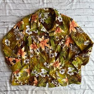 Allison Daley 22W Tropical Shacket Jacket Jungle Print Button Down Shirt Vtg Y2k